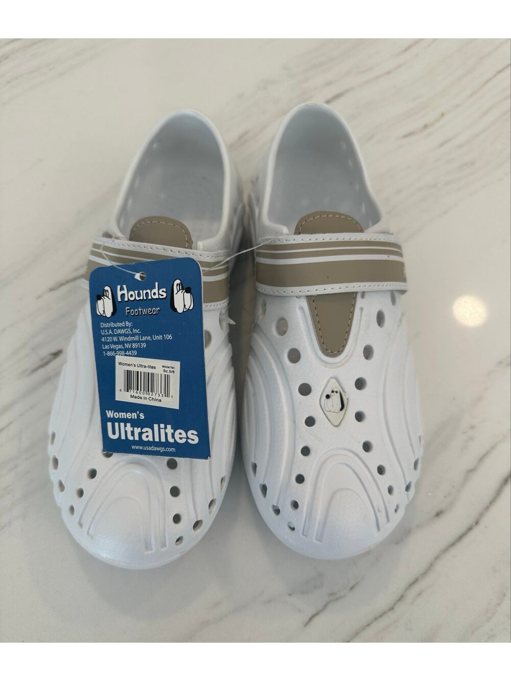 Hounds Footwear Women's Ultralites Clog Shoes White/Tan Size 5/6 NWT USA Dawgs